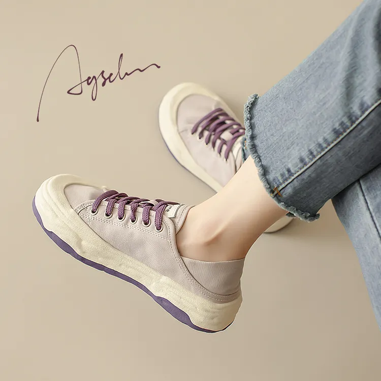 奥古狮登帆布鞋女2025新款春秋厚底休闲一脚蹬板鞋小众超火小白鞋
