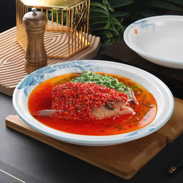 剁椒鱼头专用盘子陶瓷商用餐厅酒店餐具蒸鱼盘子大号圆盘家用菜盘