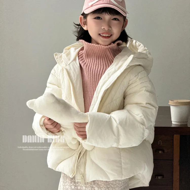 女童冬季保暖时尚连帽短款羽绒服加厚中小童百搭休闲宽松羽绒外套