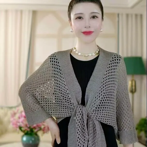 【银丝款】新款女士夏季外出防晒披肩空调房外搭时尚蝴蝶袖针织护肩