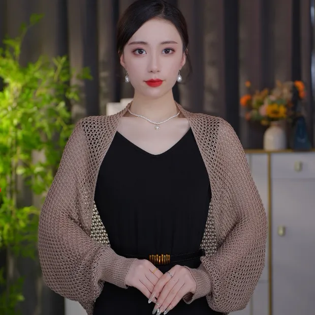 【四季】【冰丝长袖披肩】新款混纺夏秋季网格针织披肩百搭时尚女显瘦