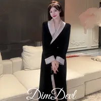 DIMDEVL/汀黛法式名媛LADY翻领缎面丝绒气质拼接秋冬女神风睡袍