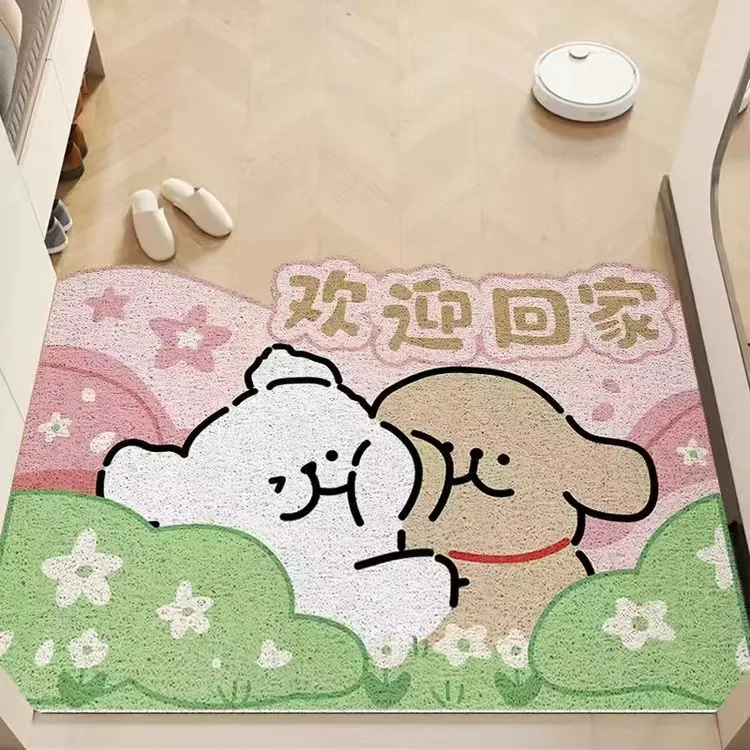 入户门地垫丝圈玄关进门脚垫线条小狗刮泥蹭土垫子门口防滑门垫