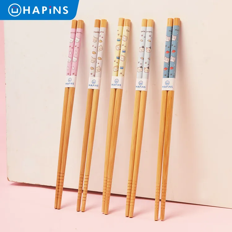 日本HAPiNS可爱猫咪天然竹筷一人一筷加长加粗 家用防霉无漆