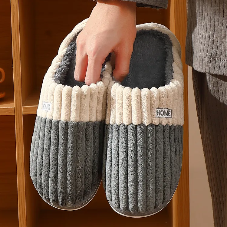 棉拖鞋男士家用秋冬季厚底防滑家居批发保暖室内毛毛绒棉拖鞋女款