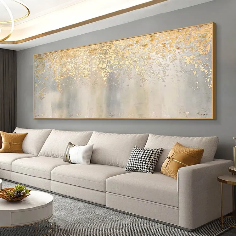 大芬金箔客厅挂画幸福感玄关装饰画手绘油画背景墙壁画中式抽象画