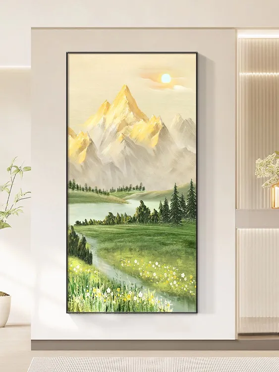 玄关装饰画幸福之家挂画抽象画客厅背靠金山画沙子油画高级感壁画