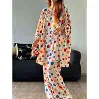 彩色波点绵绸睡衣女2025新款春夏秋宽松七分袖长裤家居服春夏款