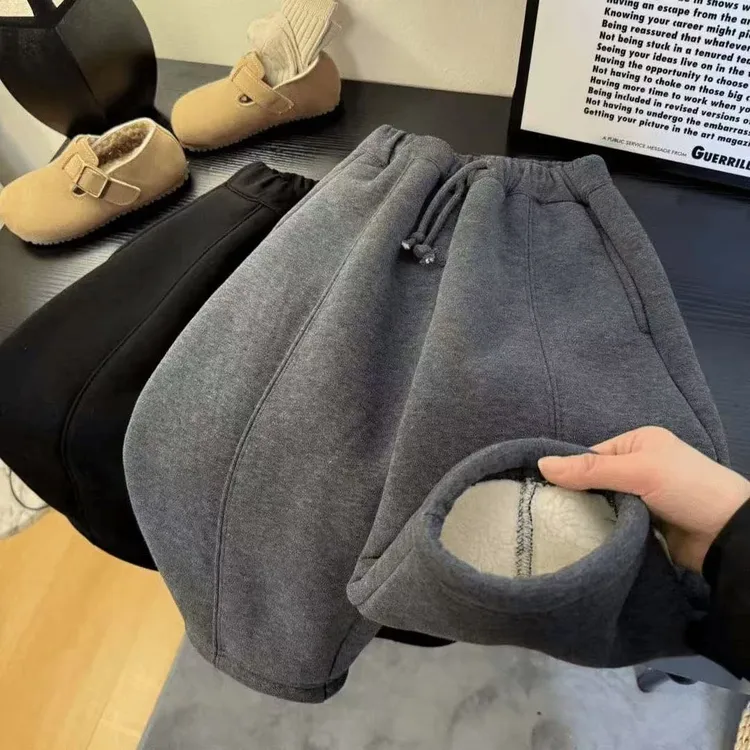 儿童加绒加厚宽松老爹裤2024冬季男女童韩版洋气保暖休闲裤长裤潮