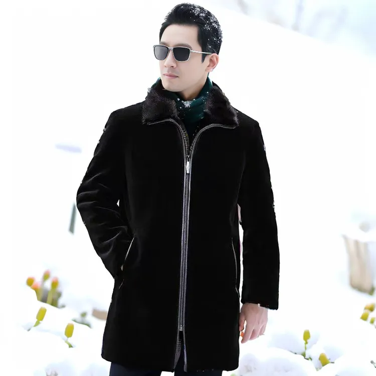 【海宁】海宁经典男款水貂绒 立领 翻领 连帽 黑色加厚外套冬季时尚