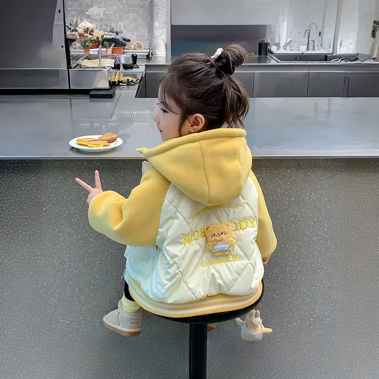 儿童外套秋冬2025新款女童加绒冬装连帽上衣洋气时髦女宝夹棉衣服