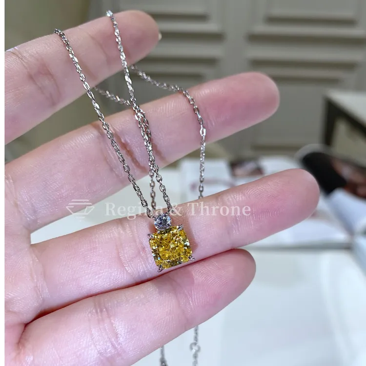 坠链均925银合成锆石 轻奢时尚百搭简约黄色镶嵌坠链气质小众灵动