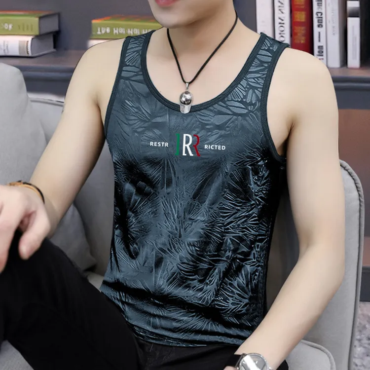 2026夏季 新款冰丝男士背心透气运肩无袖健身跨栏潮流上衣服装t恤