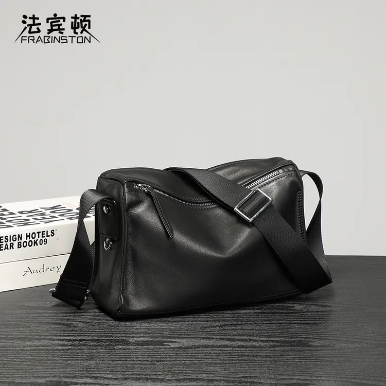 FRABINSTON/法宾顿男士单肩包休闲斜挎包真皮男包头层牛皮邮差包