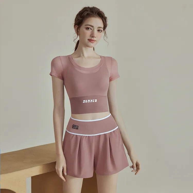 【超越精选】运动瑜伽服女春季时尚休闲网纱美背连体健身上衣33407