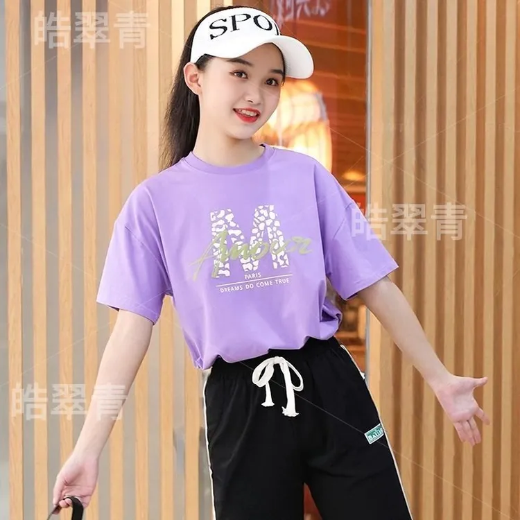 女童夏季短袖T恤2024夏装六一时尚休闲百搭上衣女孩宽松学院风