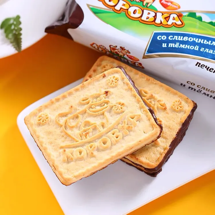 俄罗斯进口巧克力饼干小牛牌袋装炼乳味奶油饼干网红零食