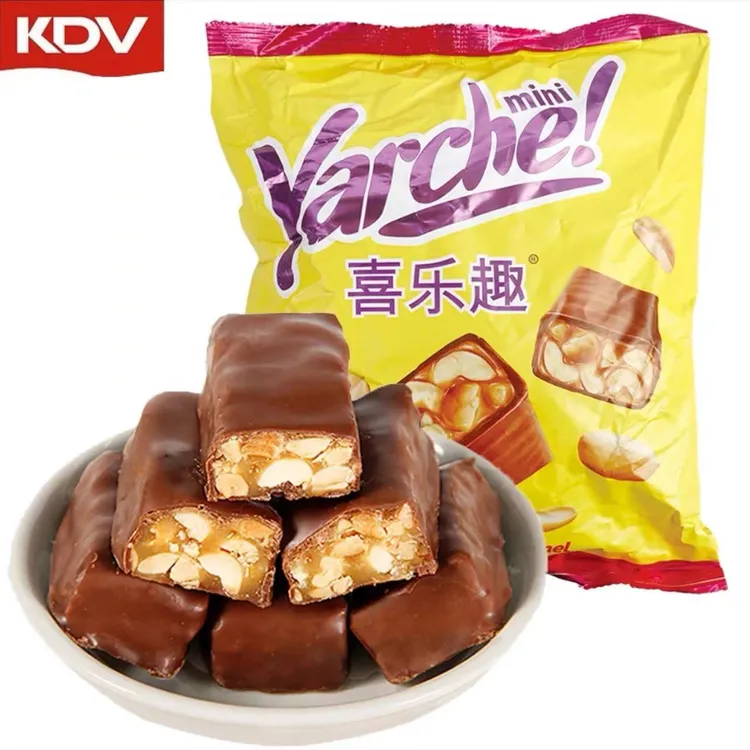 俄罗斯进口KDV黄花生巧克力花生果仁夹心糖能量架喜糖年糖500克