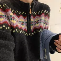 T2250 【雪花酥】费尔岛圣诞！雪地氛围感～复古提花毛衣半拉链针织