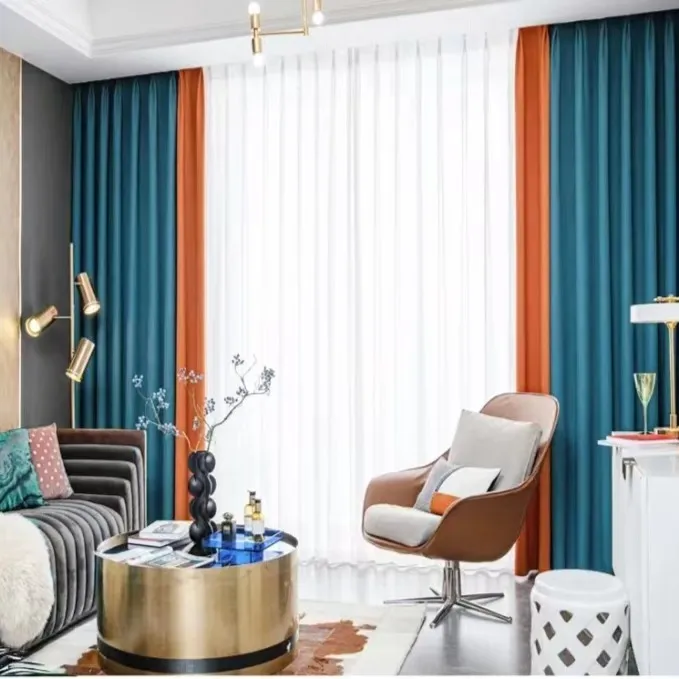 加厚遮光防晒质感棉麻窗帘卧室高档窗帘简约拼色客厅遮阳成品窗帘