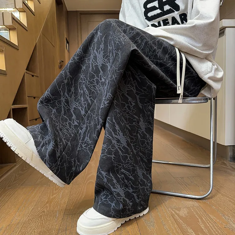 港风扎染休闲裤男款秋冬季2024新款美式宽松直筒青少年运动长