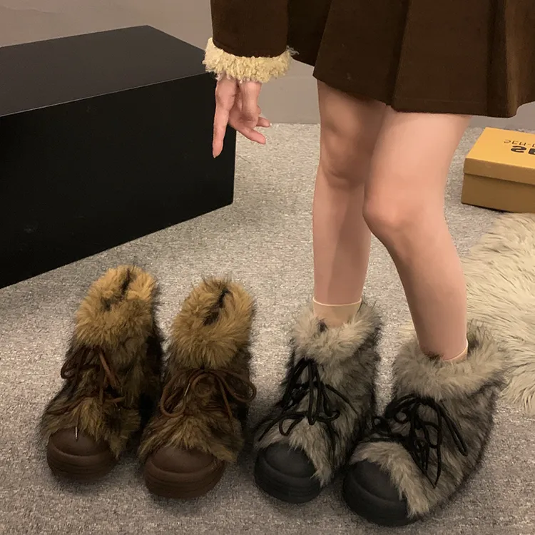 贾不假厚底复古雪地靴女款2025冬季新款加绒保暖百搭毛毛靴小个子