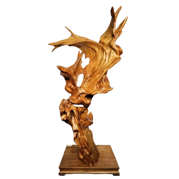 高126cm，金丝楠枯木老料造型花纹高货，无漆无色仅蜂蜡。把玩摆件