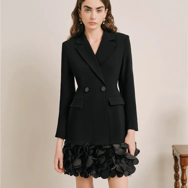 OBBLIGATO奥丽嘉朵2024手工花瓣下摆西装连衣裙1C34305161