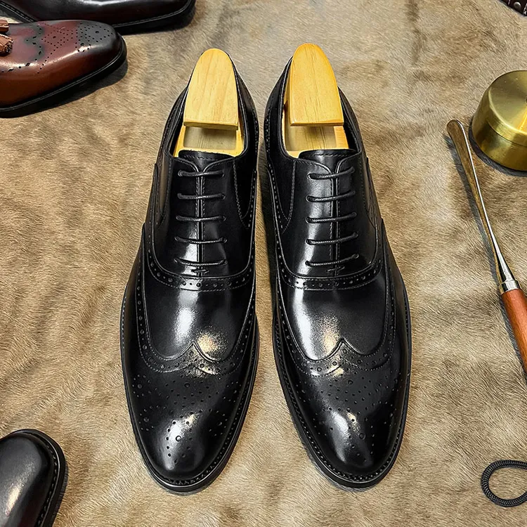 真皮布洛克雕花皮鞋男士新款正装皮鞋英伦风牛津鞋男款新郎结婚鞋