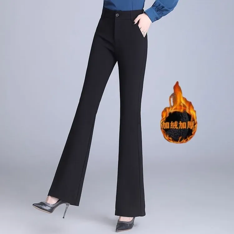 秋冬加绒裤子女2025新款高腰显瘦西装裤韩版百搭休闲弹力微喇叭裤