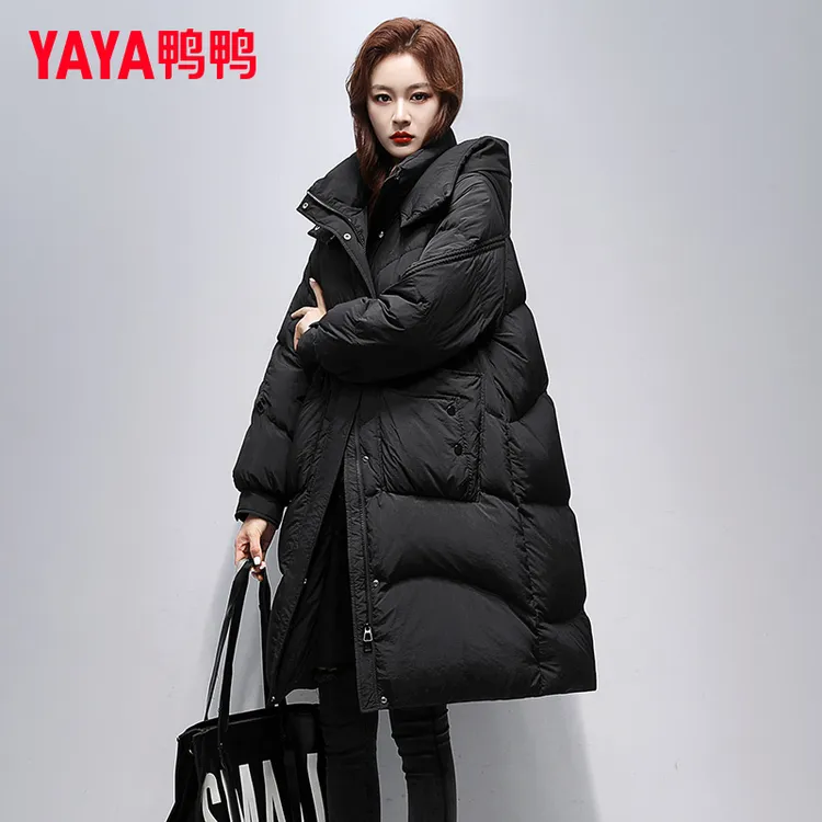 YAYA/鸭鸭羽绒服女冬季新款2025中长款加厚保暖简约韩版鸭绒外套