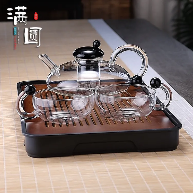 轻奢耐热手工加厚玻璃财鼠创意泡茶壶蓄水茶盘家用高档茶功夫壶具