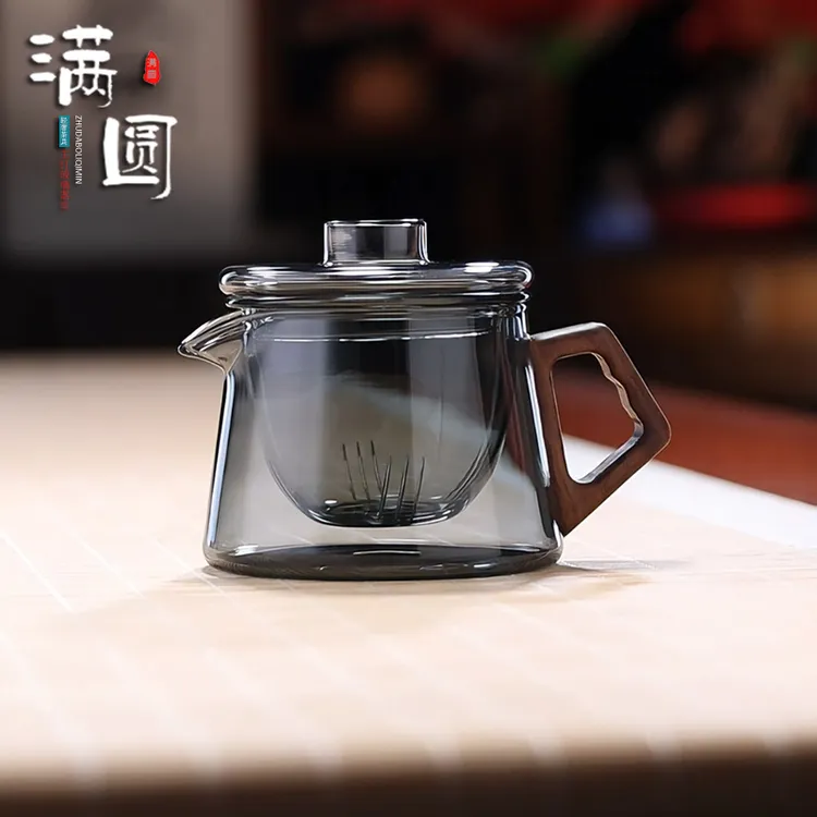 轻奢耐热加厚玻璃个性创意木把泡茶壶高档家用手冲带盖防烫茶具
