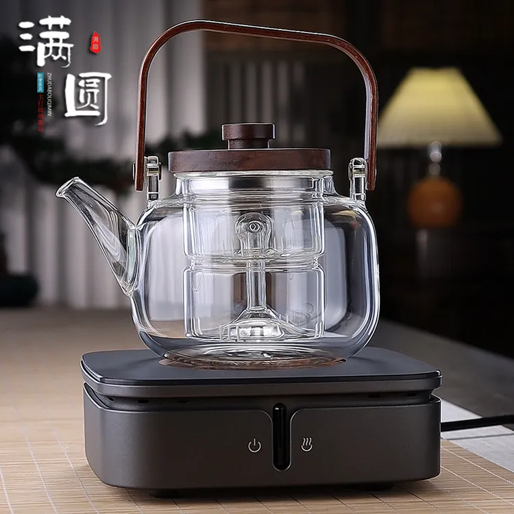 轻奢耐热加厚玻璃喷淋式天宫提梁壶煮茶壶家用电陶炉蒸两用煮茶壶