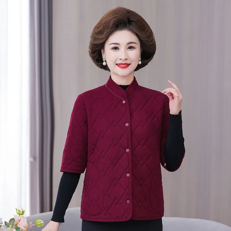 中老年秋冬保暖中袖马甲加绒背心坎肩妈妈防寒加绒加厚半袖棉衣女