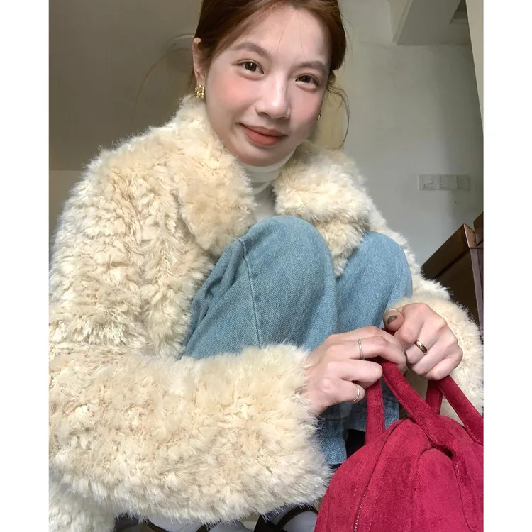 韩系冬季毛绒绒皮毛一体仿羊羔毛外套女高级感年轻毛毛仿皮草上衣