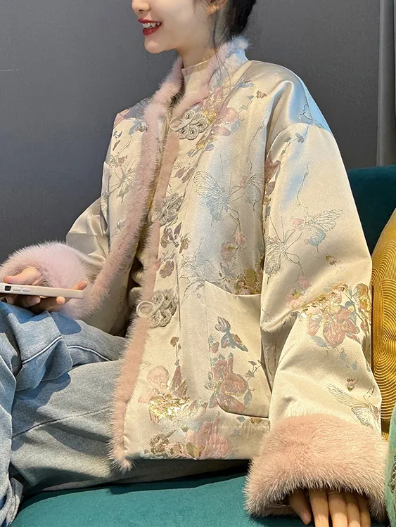 2025新款新中式国风棉衣缎面刺绣棉服外套女秋冬唐装复古立领上衣