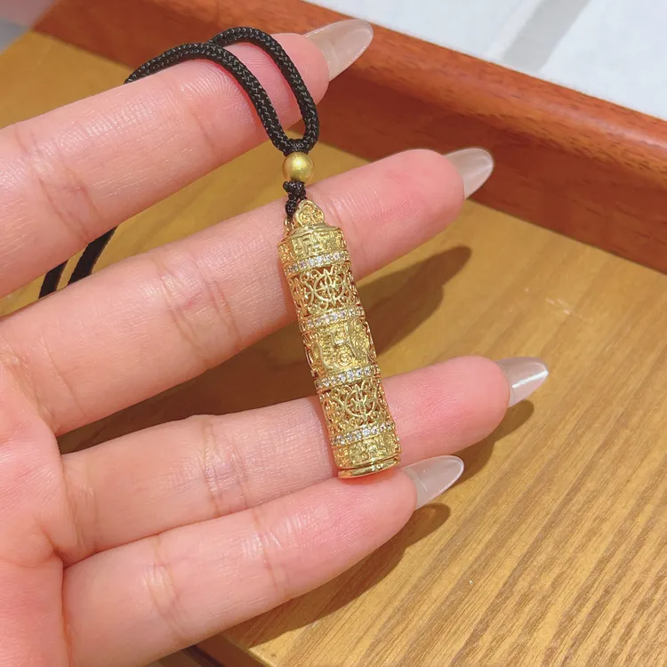 铜合金吊坠 金色六字真言转转吊坠项链毛衣链xh43