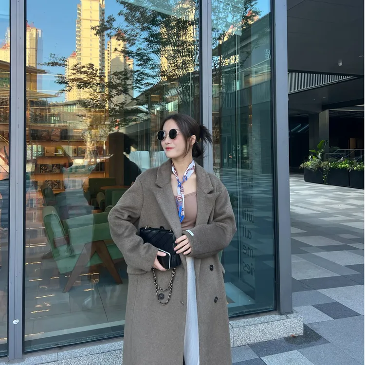 毛呢外套女2024冬季韩版时尚中长款双排扣宽松百搭加厚长毛大衣