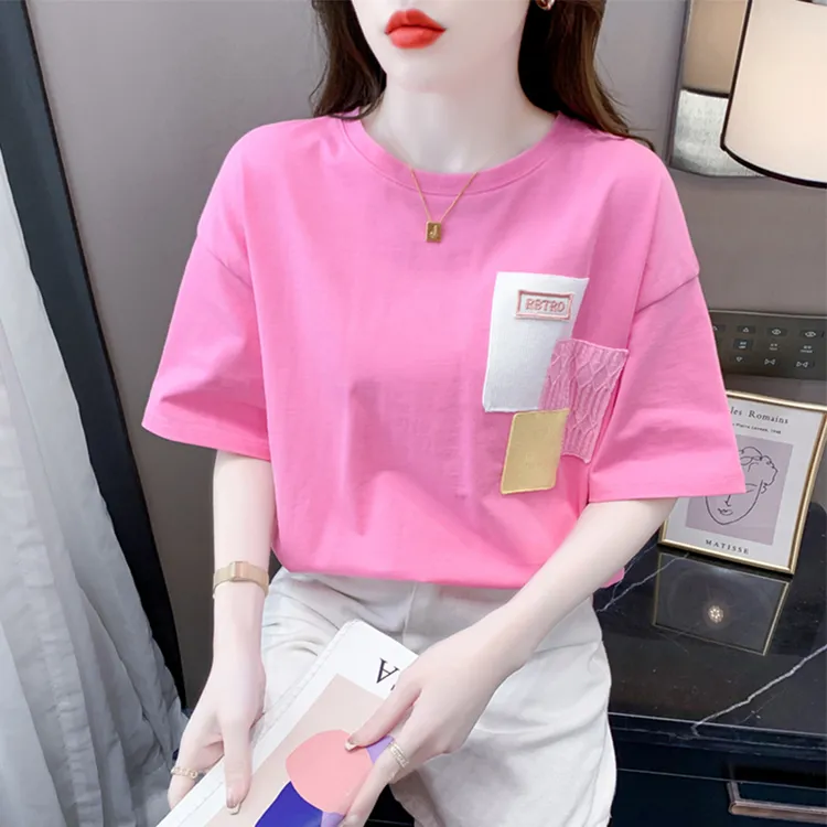 设计感洋气短袖t恤女夏季新款2024爆款韩版宽松显瘦减龄纯棉上衣