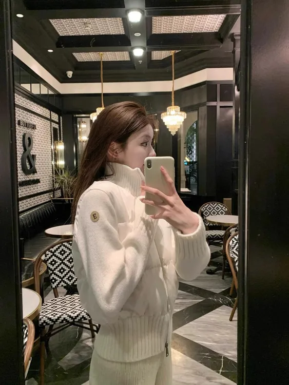 短款棉服女冬季2025新款小个子白色针织拼接棉衣宽松加厚保暖外套