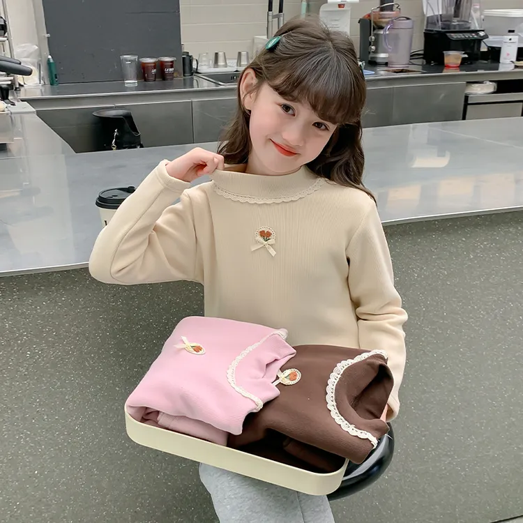女童秋冬德绒打底衫儿童2024新款洋气一体绒大童冬季内搭加厚上衣