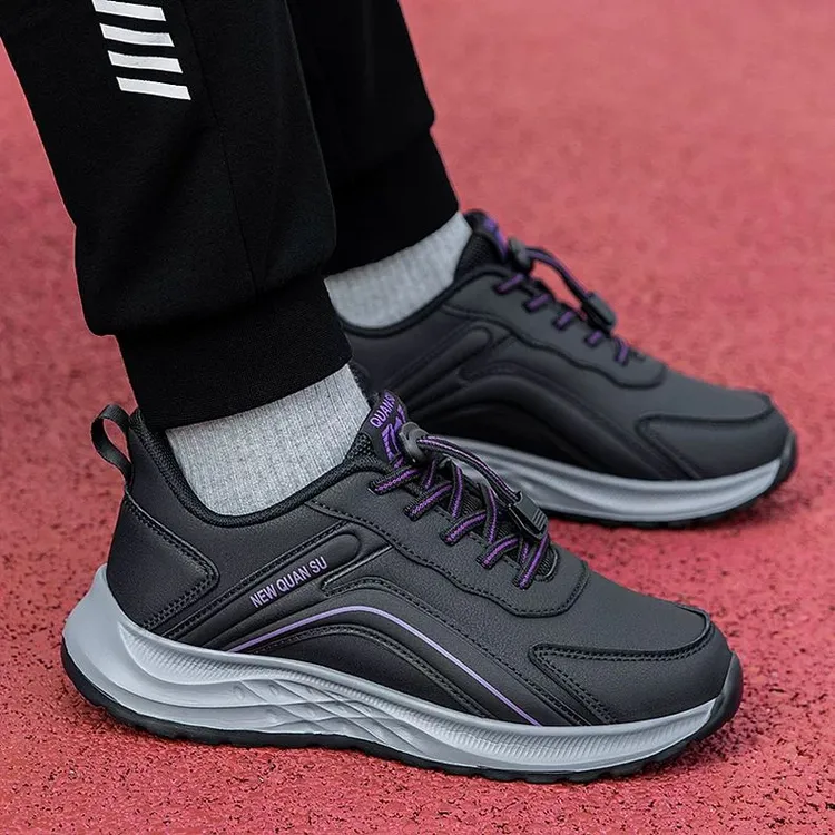 休闲鞋老人鞋女冬季防滑妈妈鞋皮面防水健步鞋中老年舒适运动棉鞋