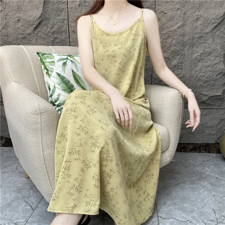 【小琴丝竹】中国风竹叶碎花时尚女装连衣裙宽松气质吊带连衣裙女