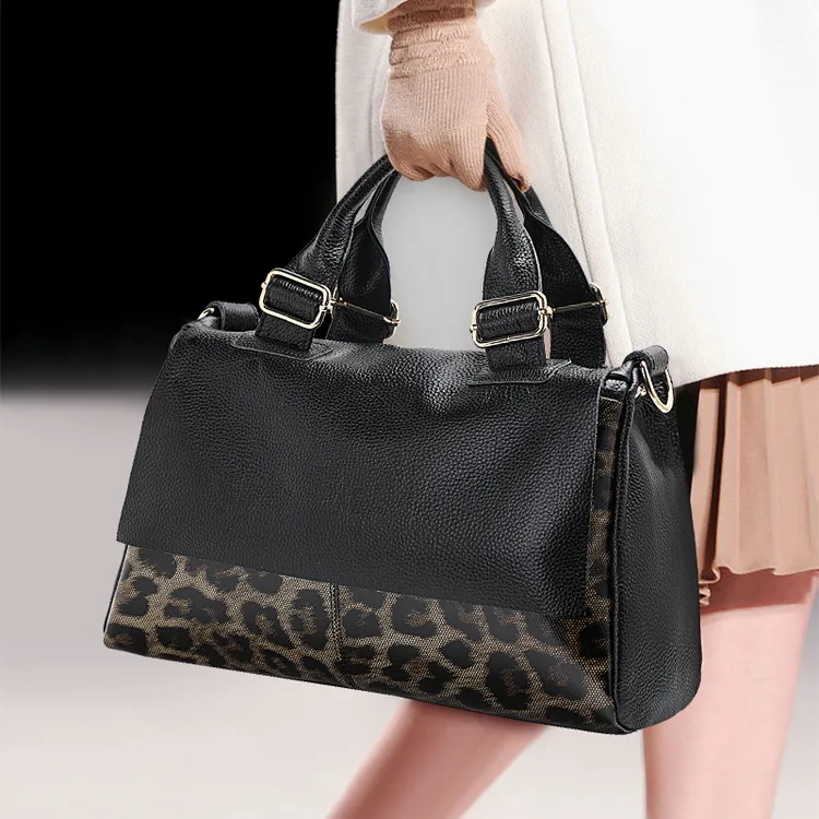 艾丹妮2025新款真皮大容量托特包时尚洋气豹纹女包牛皮质感包包