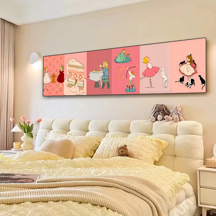 奶油风卧室大横幅装饰画粉色女孩房间床头背景墙挂画40150