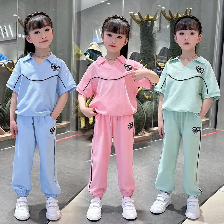 女童2025夏季儿童新款洋气休闲运动中大童网红时尚V领套装