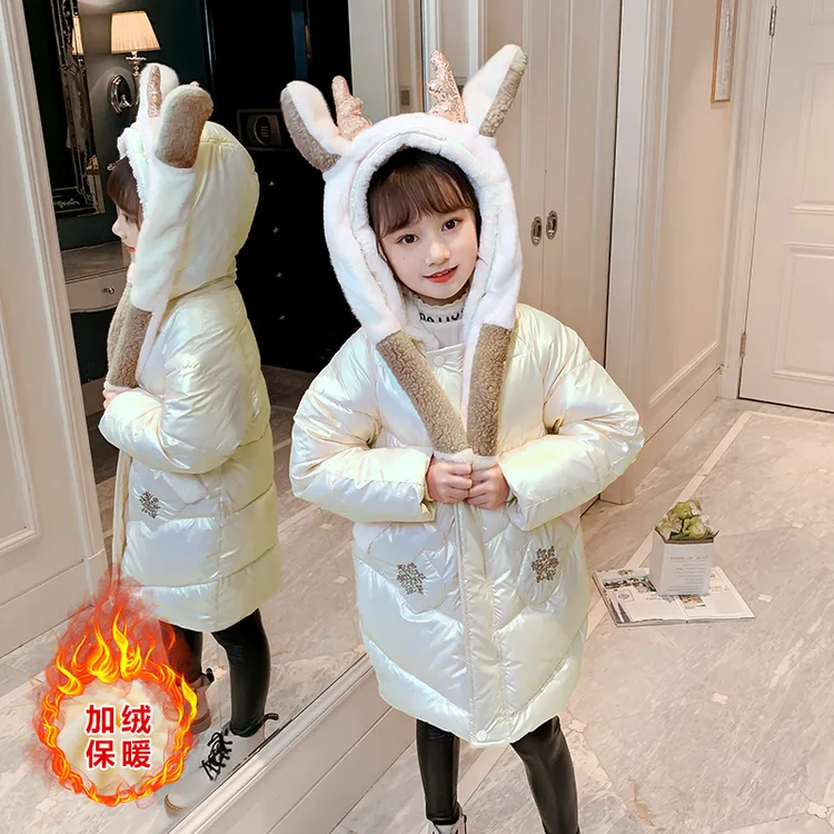 女童冬季新款加绒棉服洋气会动的耳朵鹿角棉衣外套