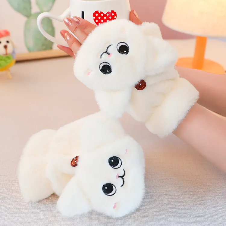 手套女冬季韩版可爱学生加绒加厚翻盖骑车防寒保暖毛绒手套女冬天