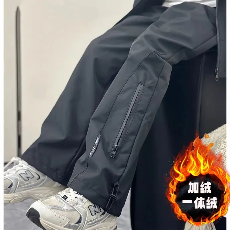 男童冲锋裤加绒秋冬加厚纯色户外裤子大童儿童装三防防水长裤潮